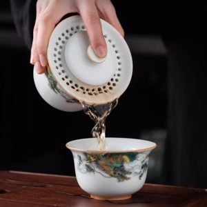 Ceramic Antique Green Dragon Theme Travel Tea Kit Set With Portable Bag