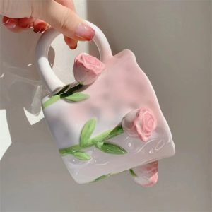 Vintage Bone China English Paragon Old Country Ceramic Hand Painted Pink Tea Mugs Set