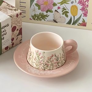 Vintage Pink Rose Ceramic Tea Cup With Red Roses Saucer And Spoon For Sale
