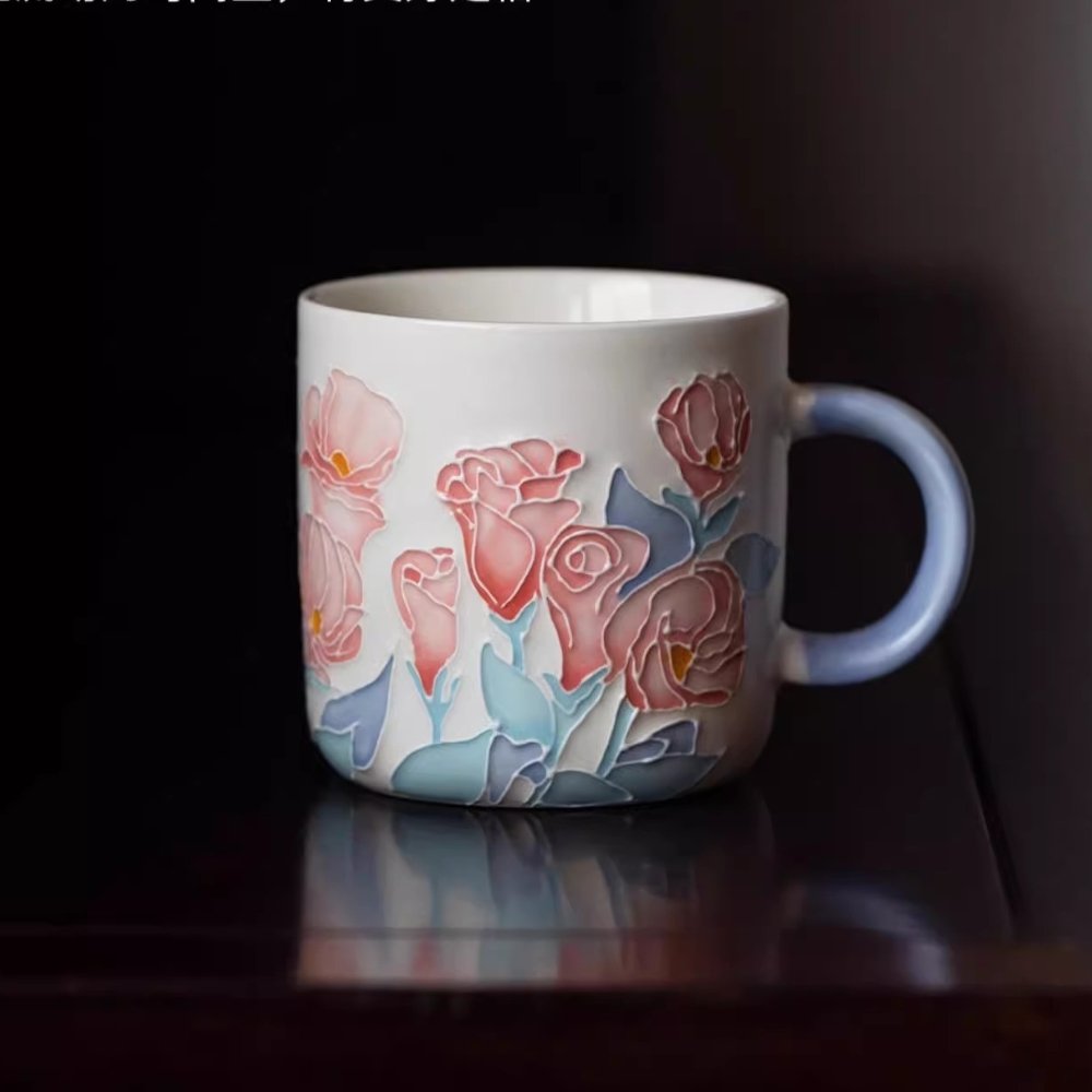 Antique Japanese Pink Hand Painted Rose Of England Garden Of Splendor Ceramic Mug For Sale Antique Japanese Pink Hand Painted Rose Of England Garden Of Splendor Ceramic Mug For Sale