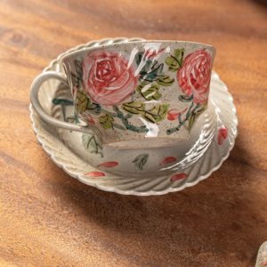 English Hand Painted Desert Rose Ceramic Tea Cups Coffee Mugs And Roses Saucer Set