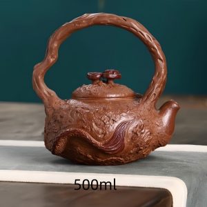 Vintage Yixing Dragon's Blood Sand Clay Japanese Dragon Shaped Gongfu Teapot With Lifting Beam Handle