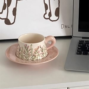 Vintage Pink Rose Ceramic Tea Cup With Red Roses Saucer And Spoon For Sale