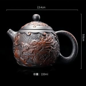 Vintage Black Clay Pottery Relief Chinese Teavana Imperial Dragon Egg Yixing Handmade Teapot