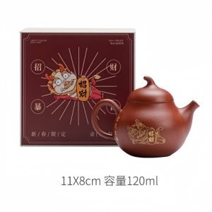 Antique Chinese Handcraft Yixing Purple Clay Pear-shaped Teapot Fortune Cute Pattern