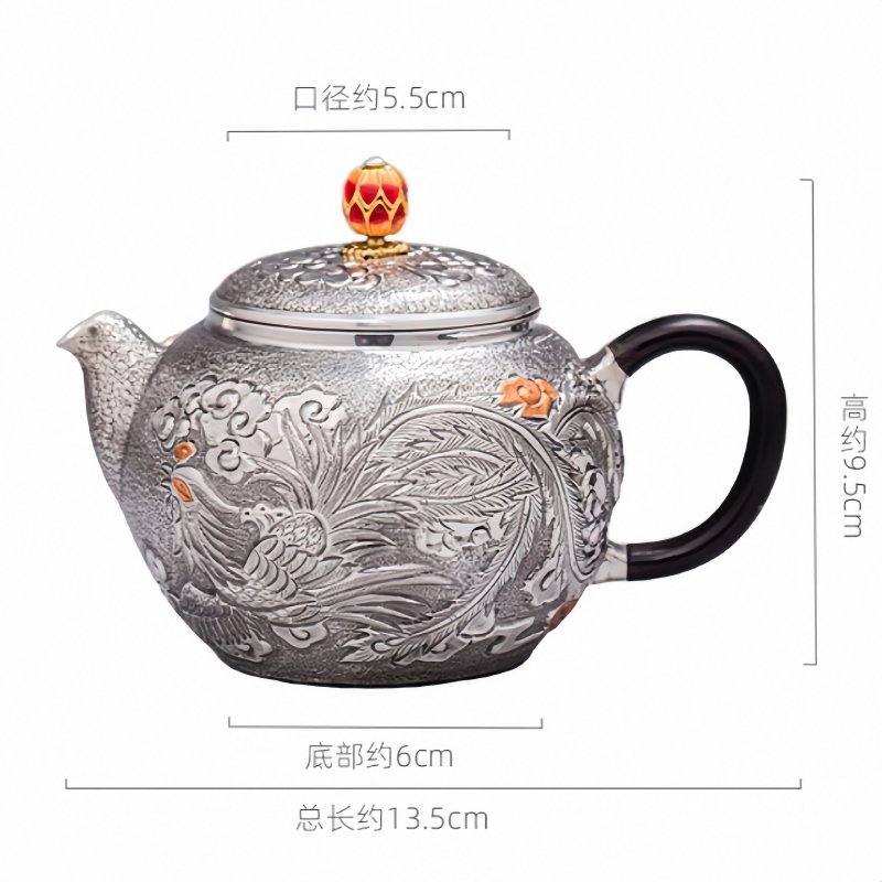 Antique Handcraft Enamel Color Pot Twist Silver Teapot With Relief Dragon And Phoenix Pattern Antique Handcraft Enamel Color Pot Twist Silver Teapot With Relief Dragon And Phoenix Pattern