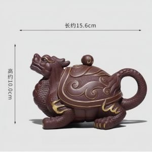 Chinese Gilding Dragon Turtle Shaped Yixing Purple Clay Teapot With Unique Dragon Ball Twist