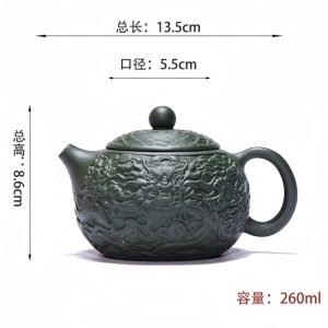 Chinese Vintage Yixing Handcraft Clay Green Auspicious Dragon Handmade Xishi Gongfu Teapot