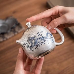 Gilt Silver Tea Sets Antique Blue And White Porcelain Dragon Pattern With Gift Box