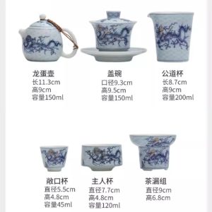 Year Of The Dragon Tea Set With Blue And White Porcelain Dragons Pattern