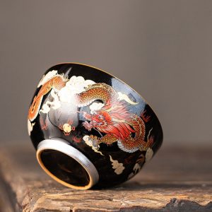 Handmade Antique Chinese Silver Dragon And Phoenix Pattern Ceramic Gongfu Tea Cup