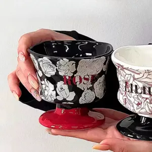 Vintage Paragon English Old Country Black Ceramic White Rose Goblet Mug For Sale