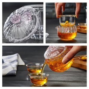 6.1 Fl Oz Small Pink Flower Petal Grab Glass Teapot With Glass Infuser