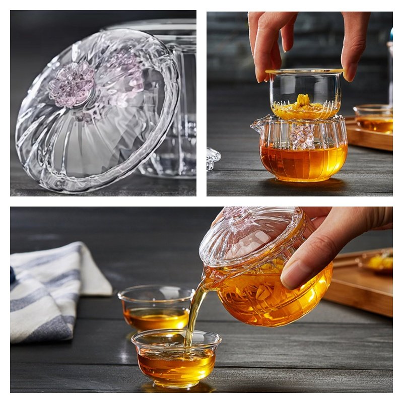 6.1 Fl Oz Small Pink Flower Petal Grab Glass Teapot With Glass Infuser 6.1 Fl Oz Small Pink Flower Petal Grab Glass Teapot With Glass Infuser
