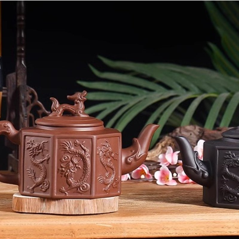 Chinese Large Capacity Black And Brown Yixing Clay Eight Sides Dragon Gongfu Teapot Chinese Large Capacity Black And Brown Yixing Clay Eight Sides Dragon Gongfu Teapot