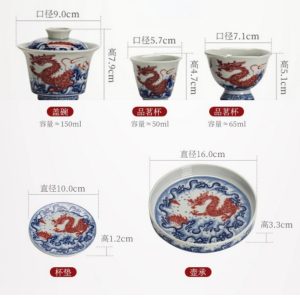 Traditional Chinese Antique Blue And White Porcelain Wave Tea Set