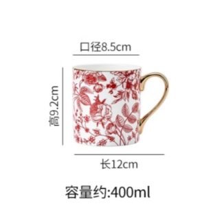 Vintage Handmade  Red Rose Of Fine England Bone China Gold Rim Tea Cups Mugs