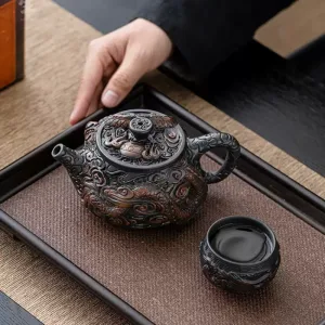 Antique Chinese Yixing Purple Clay Ceramic Year Of The Dragon Teapot Relief Dragon Figurine