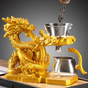 Gold Dragon Glass Teapot With Stainless Steel Infuser