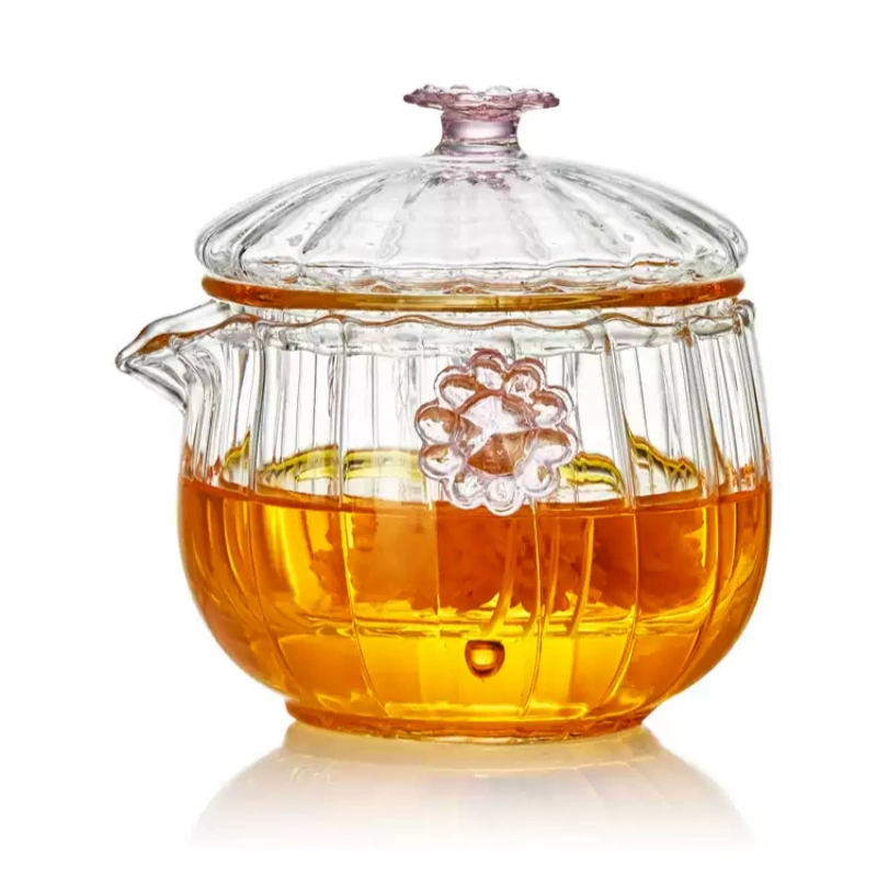 6.1 Fl Oz Small Pink Flower Petal Grab Glass Teapot With Glass Infuser 6.1 Fl Oz Small Pink Flower Petal Grab Glass Teapot With Glass Infuser