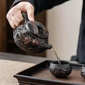 Antique Chinese Yixing Purple Clay Ceramic Year Of The Dragon Teapot Relief Dragon Figurine