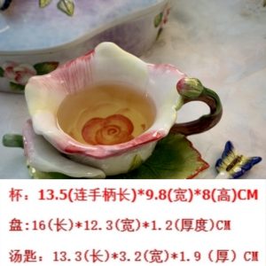 Vintage Hand Painted Red Rose Shaped Japanese Tea Cup And Roses Leaves Saucers Set For Sale