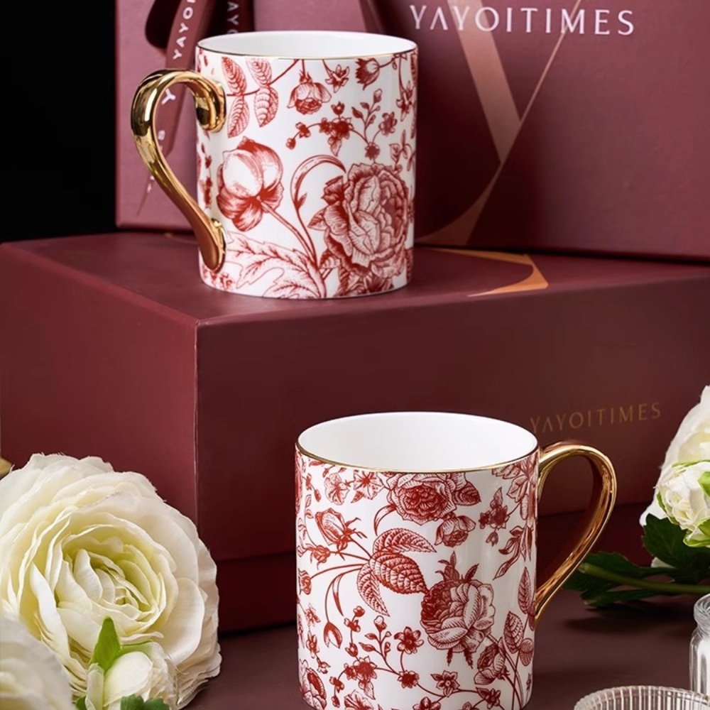 Vintage Handmade  Red Rose Of Fine England Bone China Gold Rim Tea Cups Mugs Vintage Handmade  Red Rose Of Fine England Bone China Gold Rim Tea Cups Mugs