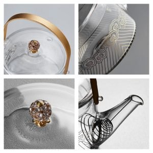 9.5 Fl Oz Small Auspicious Clouds Heat Resistant Glass Teapot With Stainless Steel Strainer In Spout