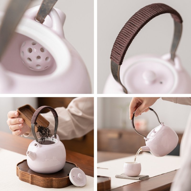 Best Handmade Pink Vintage Japanese Porcelain Tea Pot Set With Copper Handle Best Handmade Pink Vintage Japanese Porcelain Tea Pot Set With Copper Handle