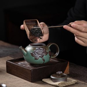 Best Lotus Theme Old Rock Clay Handmade Antique Japanese Tea Kettle