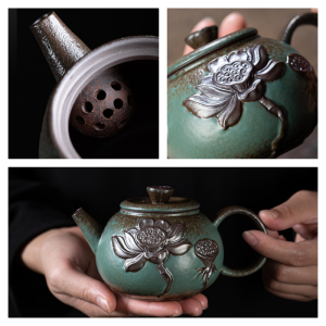 Best Lotus Theme Old Rock Clay Handmade Antique Japanese Tea Kettle