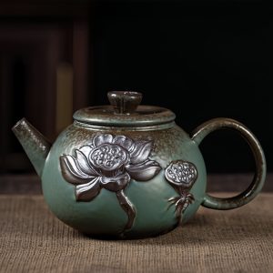 Best Lotus Theme Old Rock Clay Handmade Antique Japanese Tea Kettle