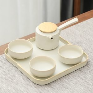 Brown And White Rough Pottery Antique Japanese Style Tea Kettle Sets