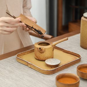 Brown And White Rough Pottery Antique Japanese Style Tea Kettle Sets