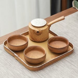 Brown And White Rough Pottery Antique Japanese Style Tea Kettle Sets