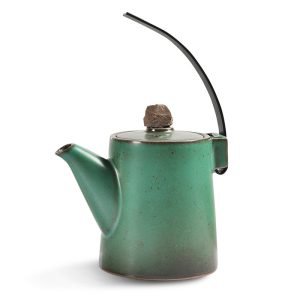 Celadon Iron Glaze Vintage Japanese Style Tea Kettle Antique With Metal Lifting Beam