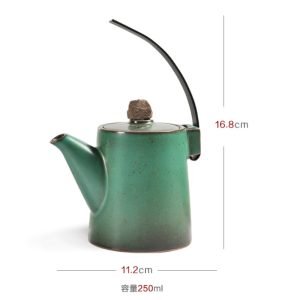 Celadon Iron Glaze Vintage Japanese Style Tea Kettle Antique With Metal Lifting Beam