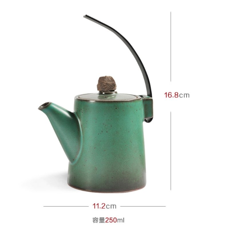 Celadon Iron Glaze Vintage Japanese Style Tea Kettle Antique With Metal Lifting Beam Celadon Iron Glaze Vintage Japanese Style Tea Kettle Antique With Metal Lifting Beam