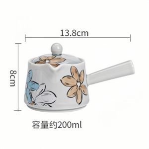 Ice Ash Glaze Side Hand Painted Flower Handle Japanese Ceramic Tea Kettle