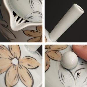 Ice Ash Glaze Side Hand Painted Flower Handle Japanese Ceramic Tea Kettle