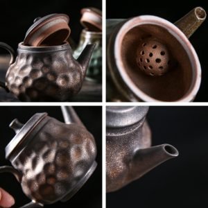 Rust Iron Glaze Brown And Green Old Rock Clay Japanese Teapots Set
