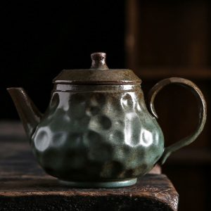 Rust Iron Glaze Brown And Green Old Rock Clay Japanese Teapots Set