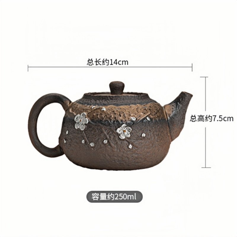 Rust Iron Glaze Rough Pottery Plum Pattern Traditional Antique Japanese Tea Pot For Sale Rust Iron Glaze Rough Pottery Plum Pattern Traditional Antique Japanese Tea Pot For Sale