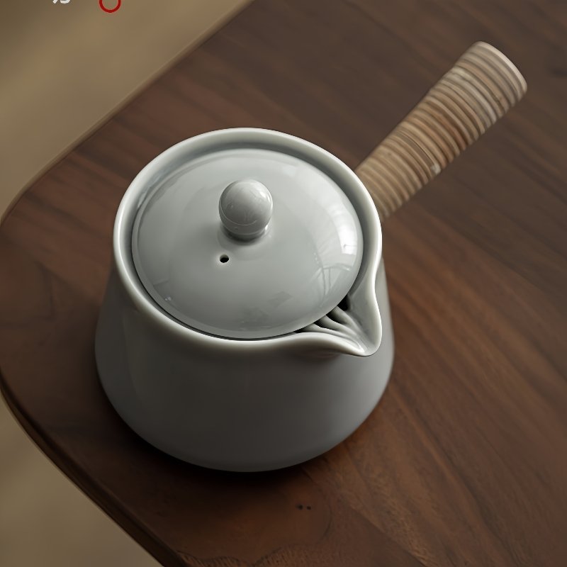 Small Best Vintage Ice Ash Glaze Japanese Tea Kettle With Weave Side Handle Small Best Vintage Ice Ash Glaze Japanese Tea Kettle With Weave Side Handle