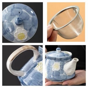 Small Blue Hand Painted Flower Pattern Ceramic Japanese Style Teapot For Sale