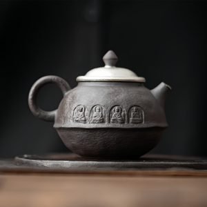 Small Hand Carved Buddha Old Rock Clay Japanese Traditional Teapot Antique