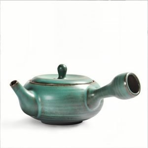 Small Handmade Green Ceramic Zen Side Handle Japanese Traditional Teapot Kyusu Antique