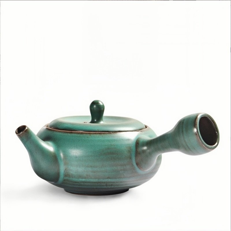 Small Handmade Green Ceramic Zen Side Handle Japanese Traditional Teapot Kyusu Antique Small Handmade Green Ceramic Zen Side Handle Japanese Traditional Teapot Kyusu Antique