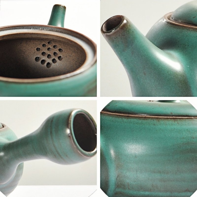 Small Handmade Green Ceramic Zen Side Handle Japanese Traditional Teapot Kyusu Antique Small Handmade Green Ceramic Zen Side Handle Japanese Traditional Teapot Kyusu Antique