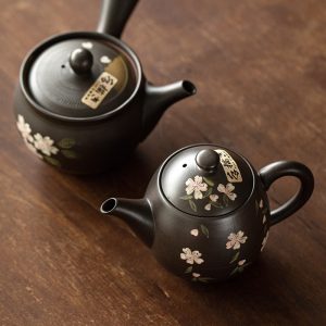 Traditional Hand Painted Vintage Plum Theme Ceramic Japanese Kyusu Teapots